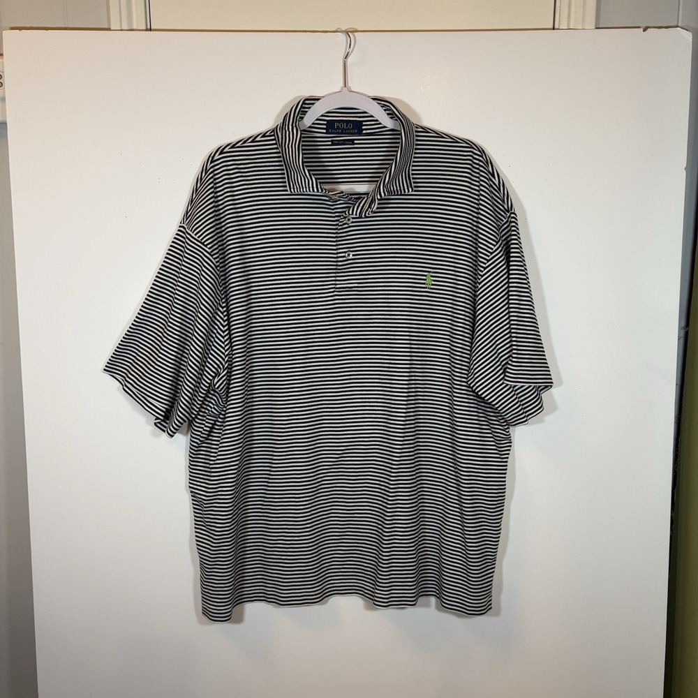 Polo Ralph Lauren Pima Men's Soft Touch Golf Shirt Black/White Stripe, Size 2XL